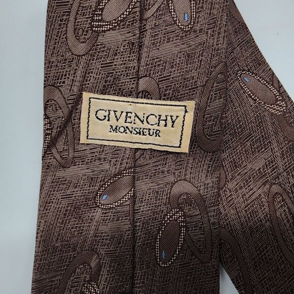 Givenchy Monsieur Necktie Geometric Brown Silk Blenc 3.25" W 57" L VTG Retro - Picture 5 of 7